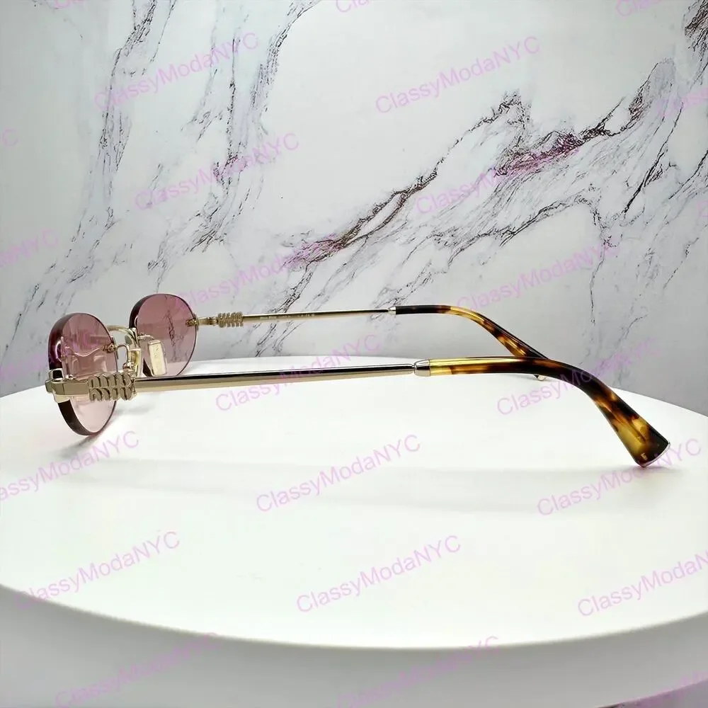 New MIU MIU Sunglasses Gold Metal Pink Oval Authentic Gradient MIU MIU